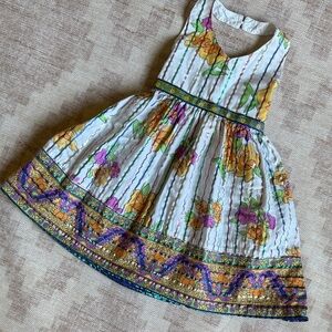 Blueberi Boulevard Boho White Floral Halter Dress with Metallic Accents 24M